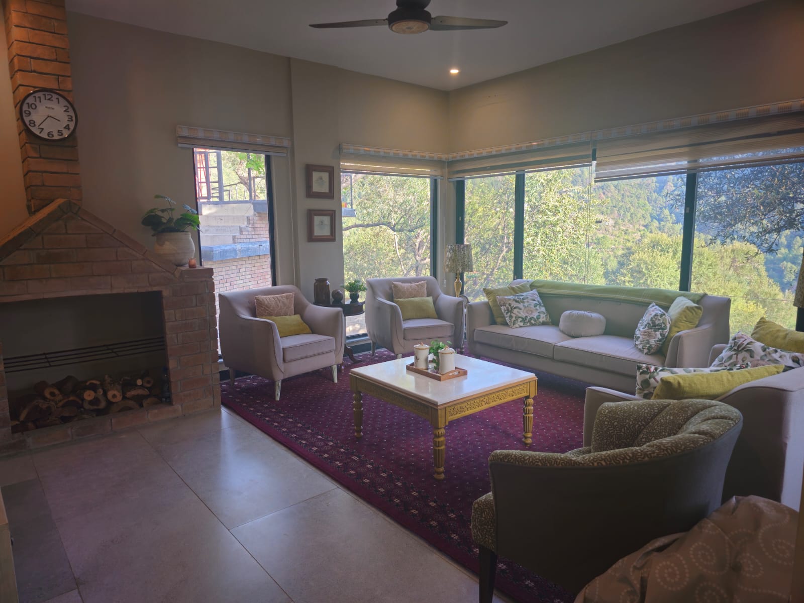 Suriya Begum Lodge living room with fireplace